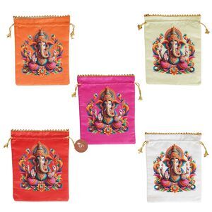 1292 Potli Bag Traditional Silk Ganesha Decorative Printed Purse Return